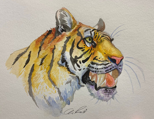 Watercolor Original- Sabertooth Tiger